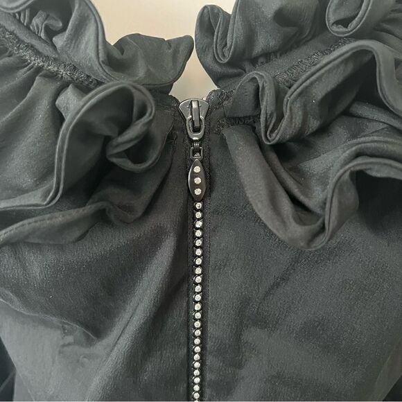 Joseph Ribkoff Wire Ruffle Neck with Rhinestone Zip Front Jacket Size 8 - Picture 3 of 9